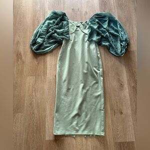 elliatt mythical green oversized puff sleeve midi dress size small NEW